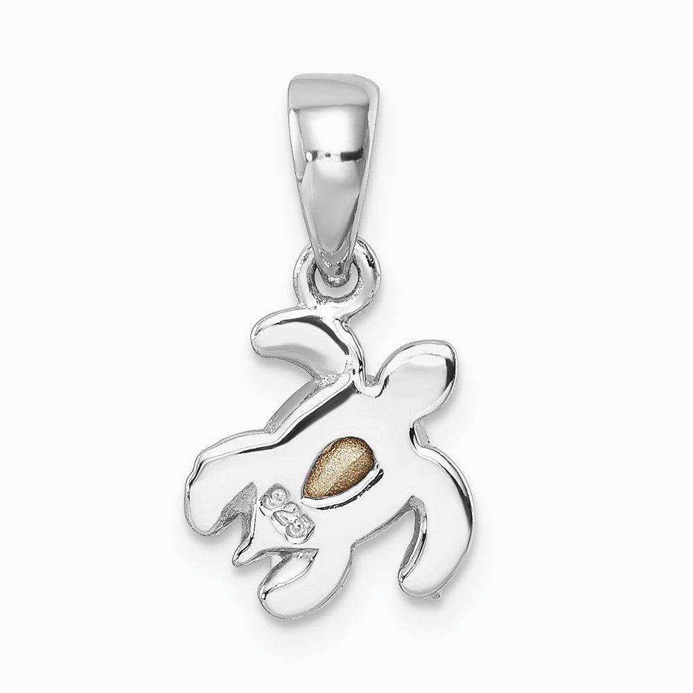 Sterling Silver Rh-plated Antiqued Crystal March Turtle Pendant - Product Photo