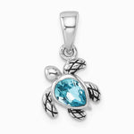 Sterling Silver Rh-plated Antiqued Crystal March Turtle Pendant - Product Photo