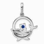 Sterling Silver Rhodium-plated Blue and White CZ Dolphin Pendant - Product Photo