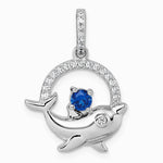 Sterling Silver Rhodium-plated Blue and White CZ Dolphin Pendant - Product Photo