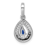 Sterling Silver Rhodium-plated Blue and White CZ Teardrop Pendant - Product Photo