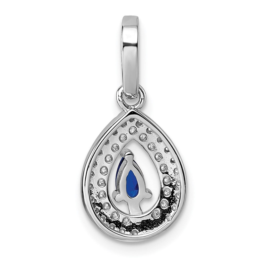 Sterling Silver Rhodium-plated Blue and White CZ Teardrop Pendant - Product Photo