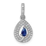 Sterling Silver Rhodium-plated Blue and White CZ Teardrop Pendant - Product Photo
