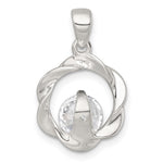 Sterling Silver Polished CZ Twisted Circle Pendant - Product Photo