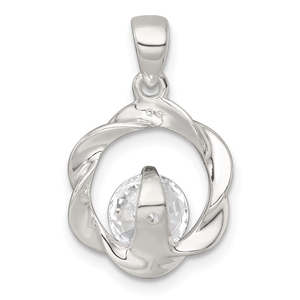 Sterling Silver Polished CZ Twisted Circle Pendant - Product Photo