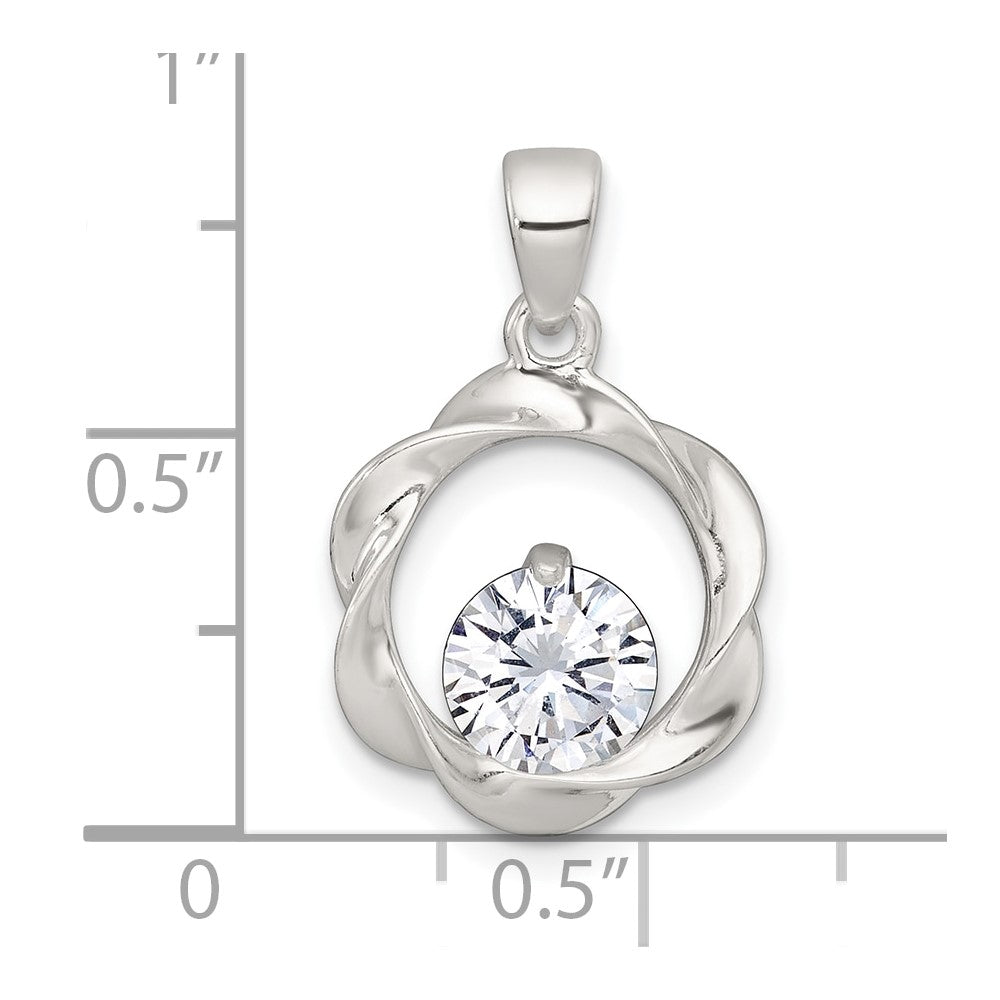 Sterling Silver Polished CZ Twisted Circle Pendant - Product Photo