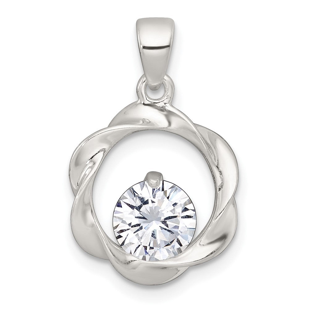 Sterling Silver Polished CZ Twisted Circle Pendant - Product Photo