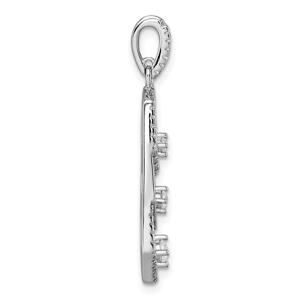 Sterling Silver Rhodium-plated CZ 3 Pointed Pendant - Product Photo