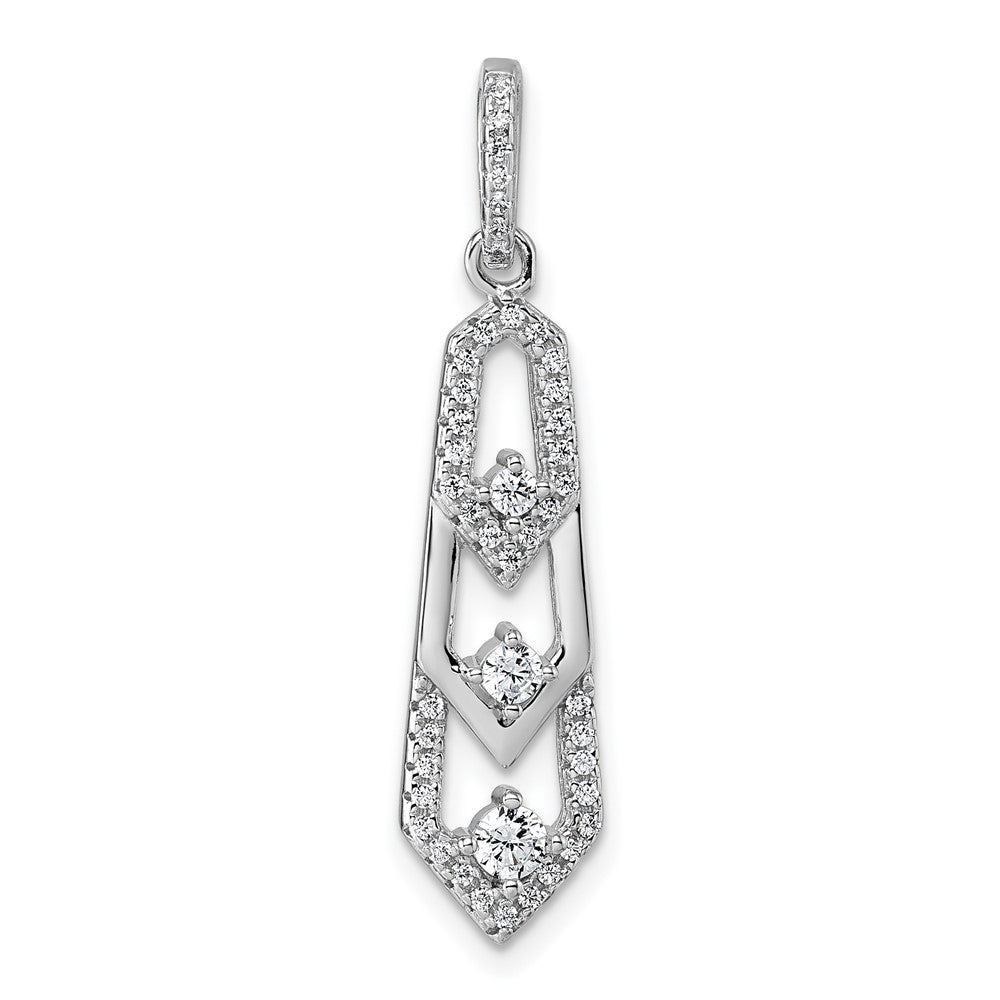 Sterling Silver Rhodium-plated CZ 3 Pointed Pendant - Product Photo
