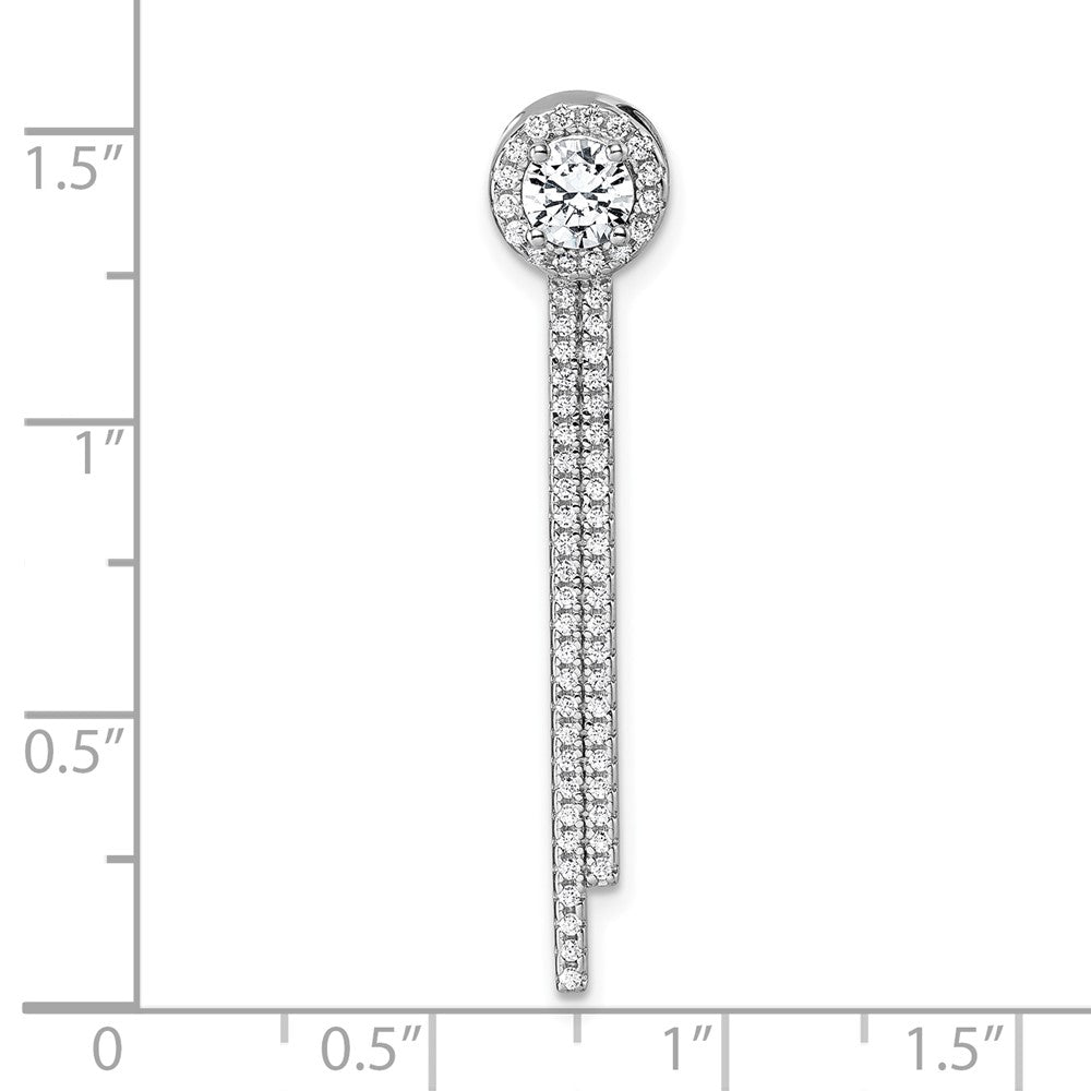 Sterling Silver Rhodium-plated CZ Dangle Bar Chain Slide Pendant - Product Photo