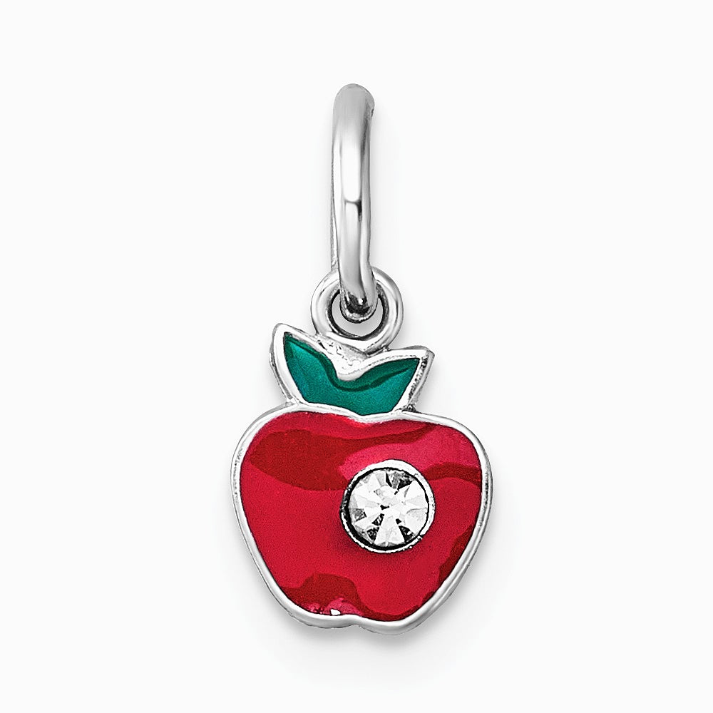 Sterling Silver RH-plat Crystal Enamel Red Apple Petite Pendant