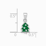 Sterling Silver Rhodium-plated Green Enamel Tree with Heart Pendant - Product Photo