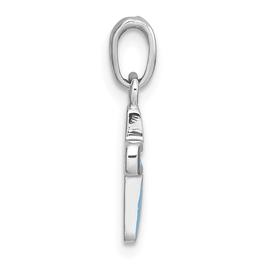 Sterling Silver Rhodium-plated Children's Enamel Blue Cross Pendant - Product Photo