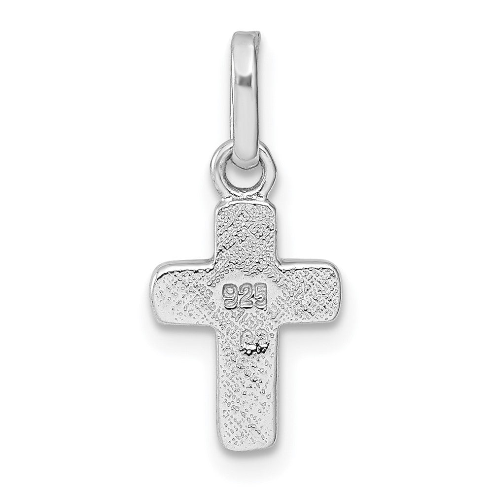 Sterling Silver Rhodium-plated Children's Enamel Blue Cross Pendant - Product Photo
