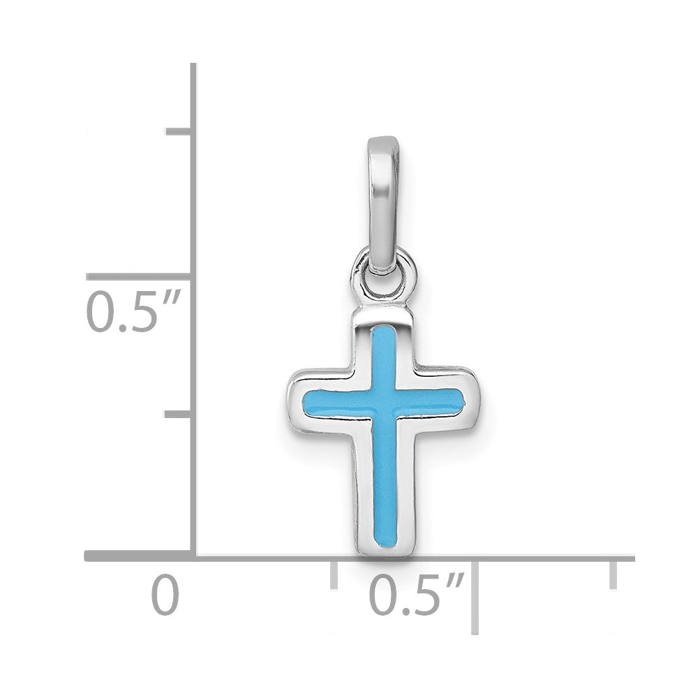 Sterling Silver Rhodium-plated Children's Enamel Blue Cross Pendant - Product Photo