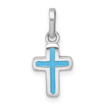 Sterling Silver Rhodium-plated Children's Enamel Blue Cross Pendant - Product Photo