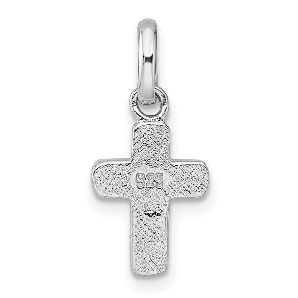 Sterling Silver Rhodium-plated Children's Enamel Pink Cross Pendant - Product Photo