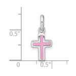 Sterling Silver Rhodium-plated Children's Enamel Pink Cross Pendant - Product Photo