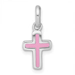 Sterling Silver Rhodium-plated Children's Enamel Pink Cross Pendant - Product Photo