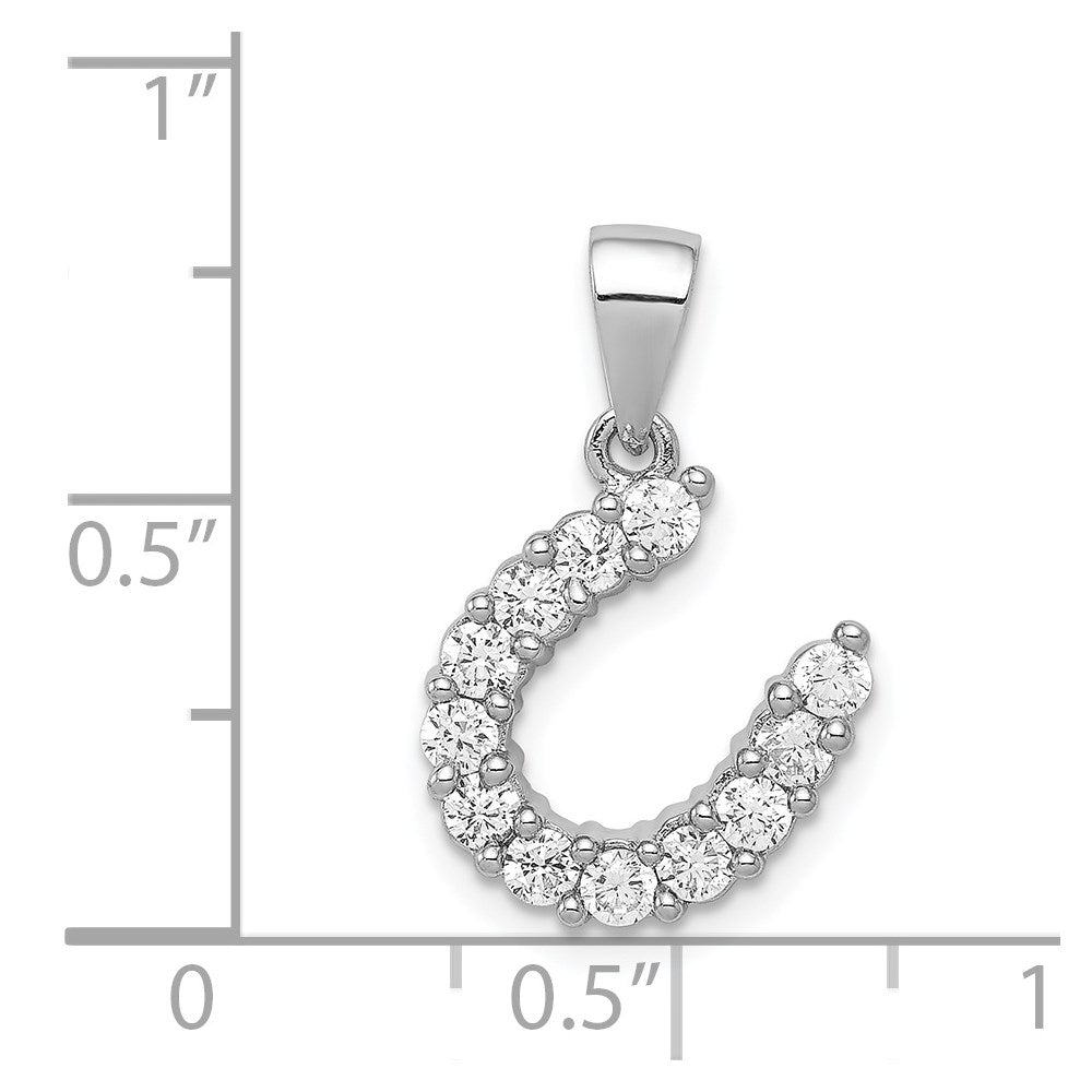 Sterling Silver Rhodium-plated Horseshoe CZ Pendant - Product Photo
