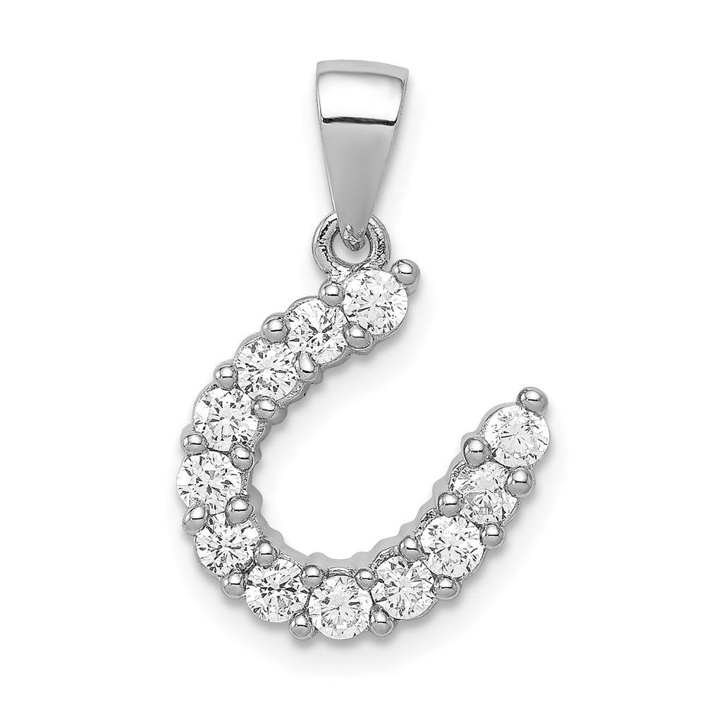 Sterling Silver Rhodium-plated Horseshoe CZ Pendant - Product Photo