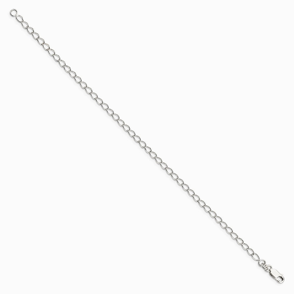Sterling Silver 3mm Half Round Wire Open Curb Chain Anklet Bracelet 7"-10" - Product Photo