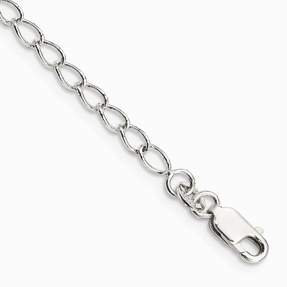 Sterling Silver 3mm Half Round Wire Open Curb Chain Anklet Bracelet 7"-10"