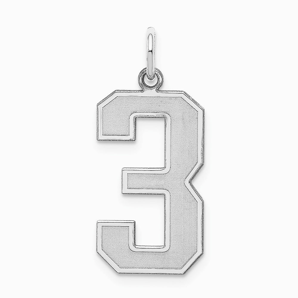 Sterling Silver/Rhodium-plated Satin Number 3 Charm - Product Photo