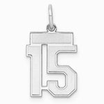 Sterling Silver/Rhodium-plated Satin Number 15 Charm - Product Photo