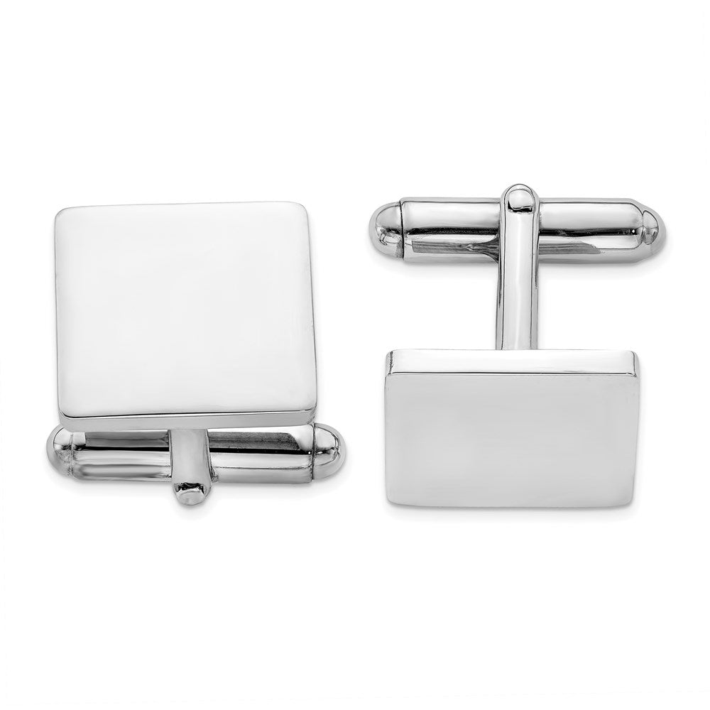 Sterling Silver Rhodium Plated Square Cuff Links - Product Photo