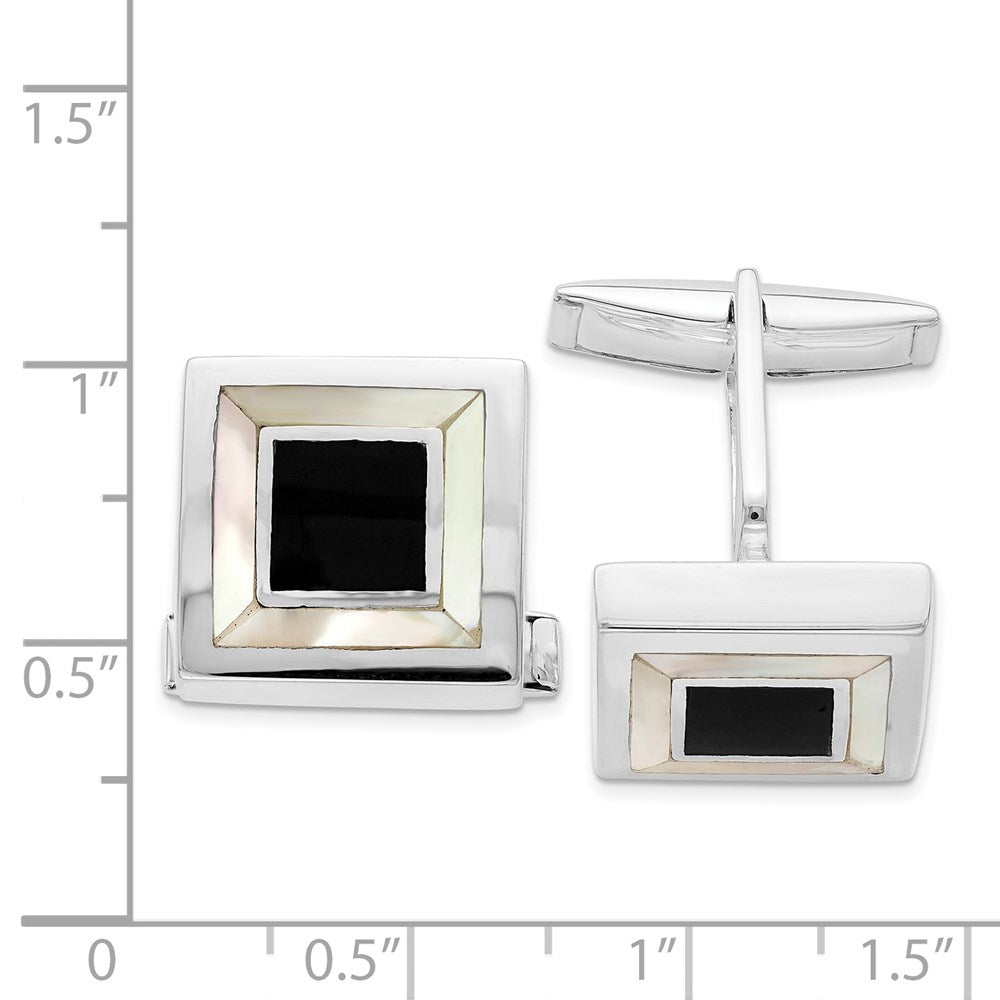 Sterling Silver Rhodium-plated Mother Of Pearl & Enamel Cufflinks - Product Photo