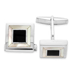 Sterling Silver Rhodium-plated Mother Of Pearl & Enamel Cufflinks - Product Photo