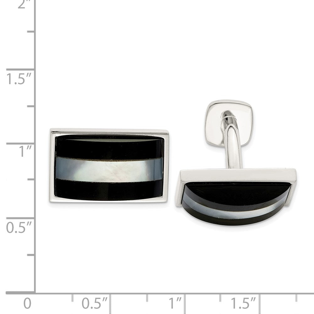 Sterling Silver Mother Of Pearl & Onyx Cufflinks - Product Photo