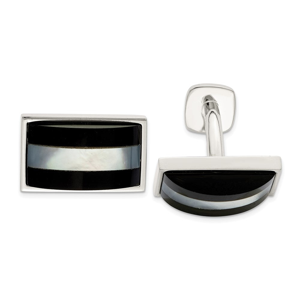 Sterling Silver Mother Of Pearl & Onyx Cufflinks - Product Photo