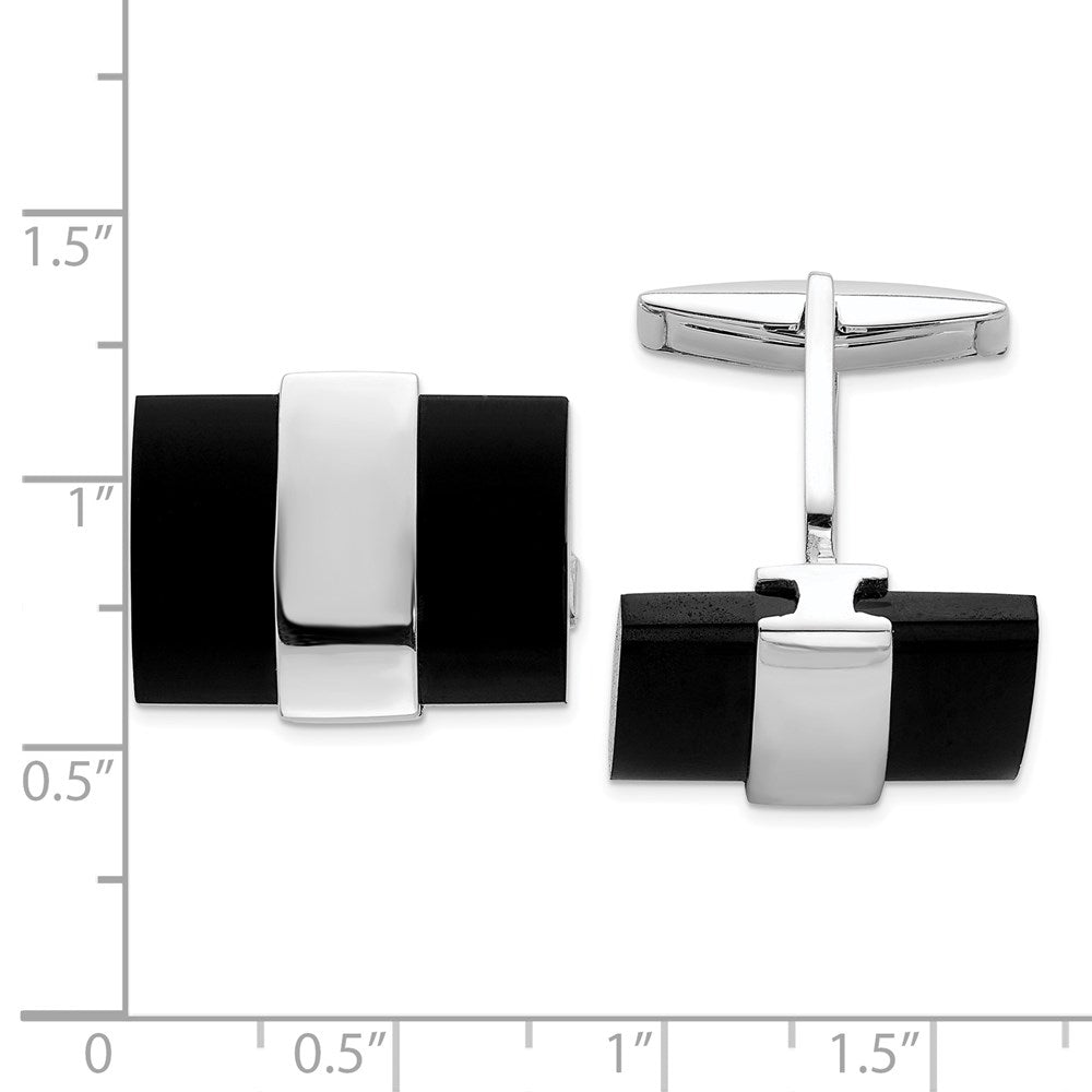 Sterling Silver Onyx Cuff Links - Product Photo