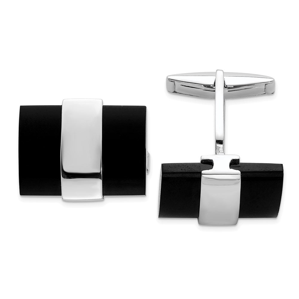 Sterling Silver Onyx Cuff Links - Product Photo