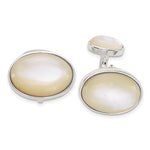 Sterling Silver Oval Mother of Pearl Cuff Links - Product Photo