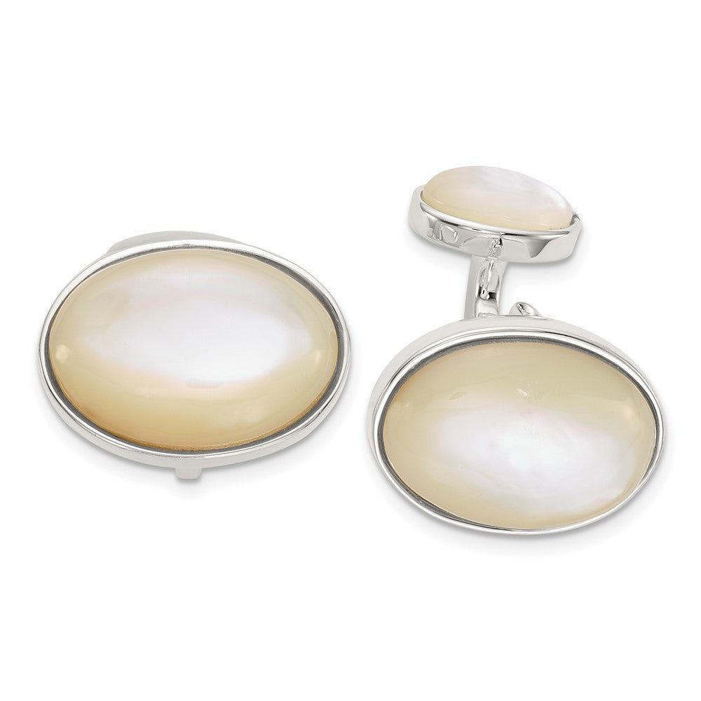 Sterling Silver Oval Mother of Pearl Cuff Links - Product Photo