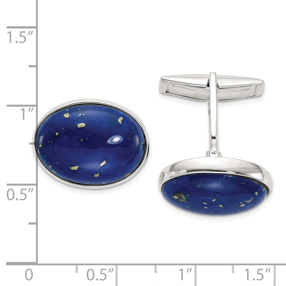 Sterling Silver Cabochon Lapis Cuff Links - Product Photo