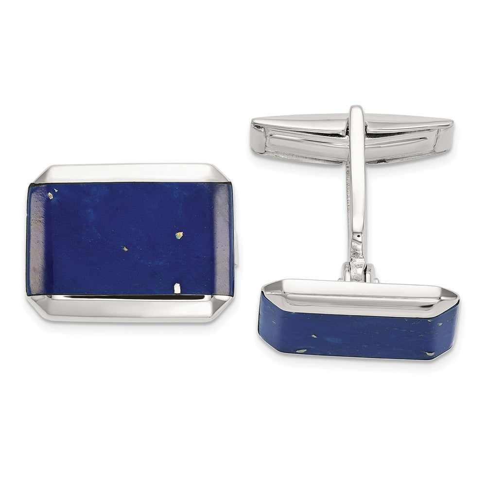 Sterling Silver Rectangle Lapis Cuff Links - Product Photo