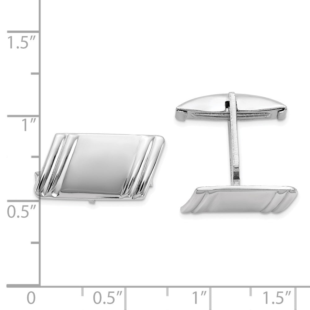 Sterling Silver Rhodium-plated Diagonal Stripes Cuff Links - Product Photo