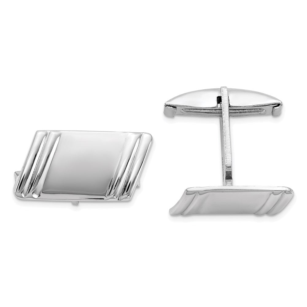Sterling Silver Rhodium-plated Diagonal Stripes Cuff Links - Product Photo