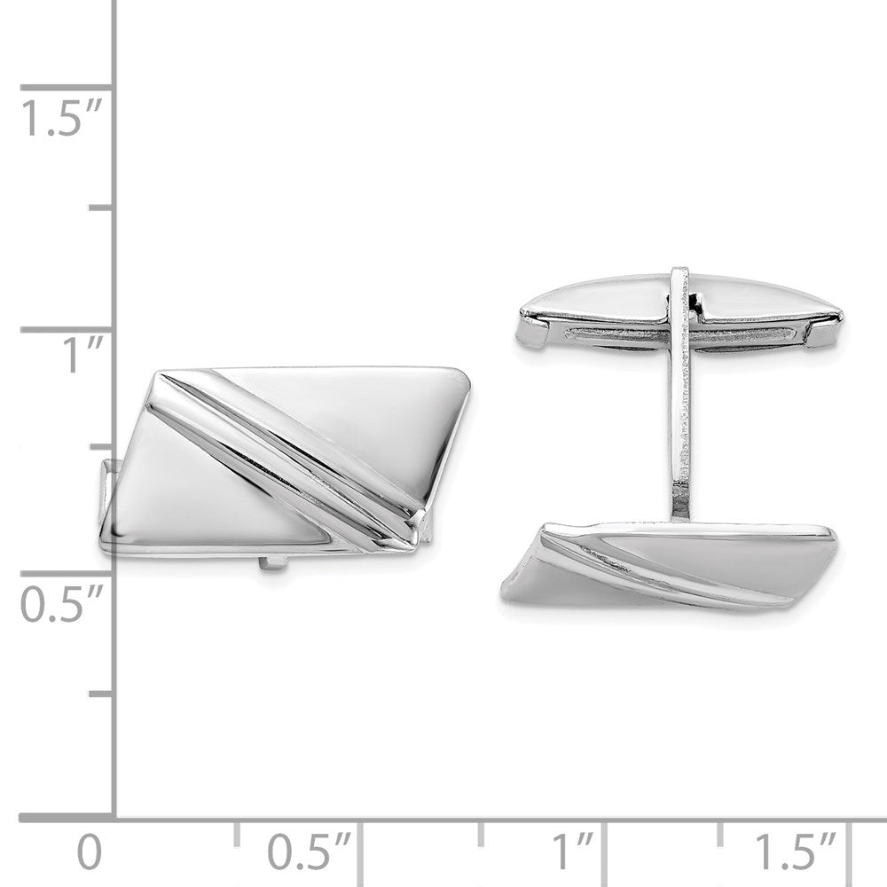 Sterling Silver Rhodium-plated Stripe Design Cuff Links - Product Photo