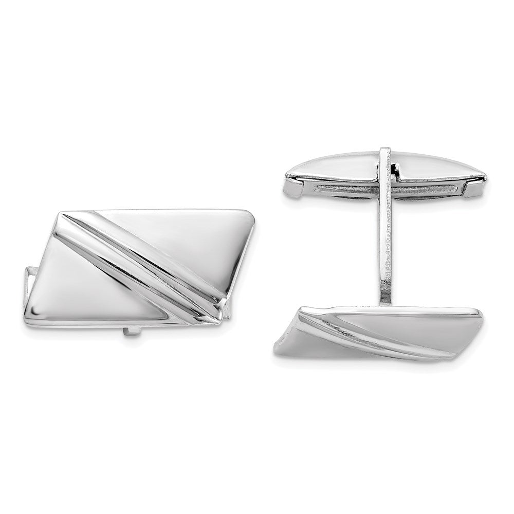Sterling Silver Rhodium-plated Stripe Design Cuff Links - Product Photo