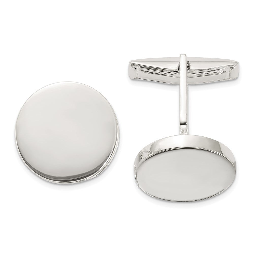 Sterling Silver Polished Round Cuff Links - Product Photo