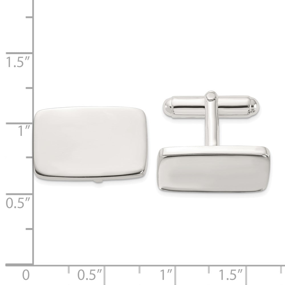 Sterling Silver Rhodium-plated Polished Rectangle Cuff Links - Product Photo