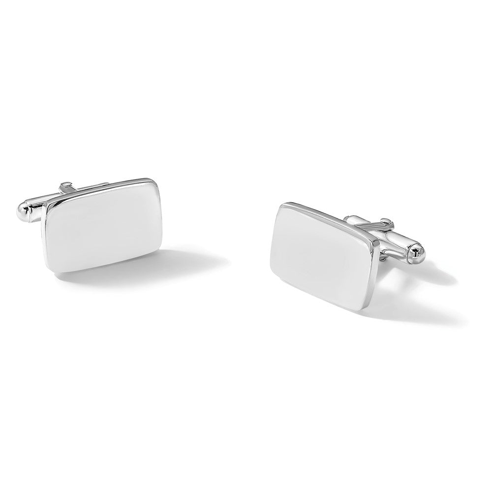 Sterling Silver Rhodium-plated Polished Rectangle Cuff Links - Product Photo