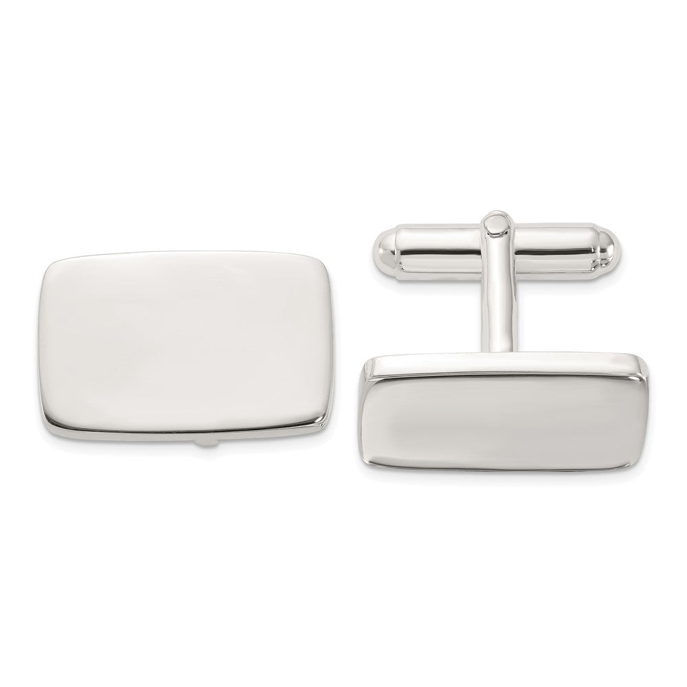 Sterling Silver Rhodium-plated Polished Rectangle Cuff Links - Product Photo