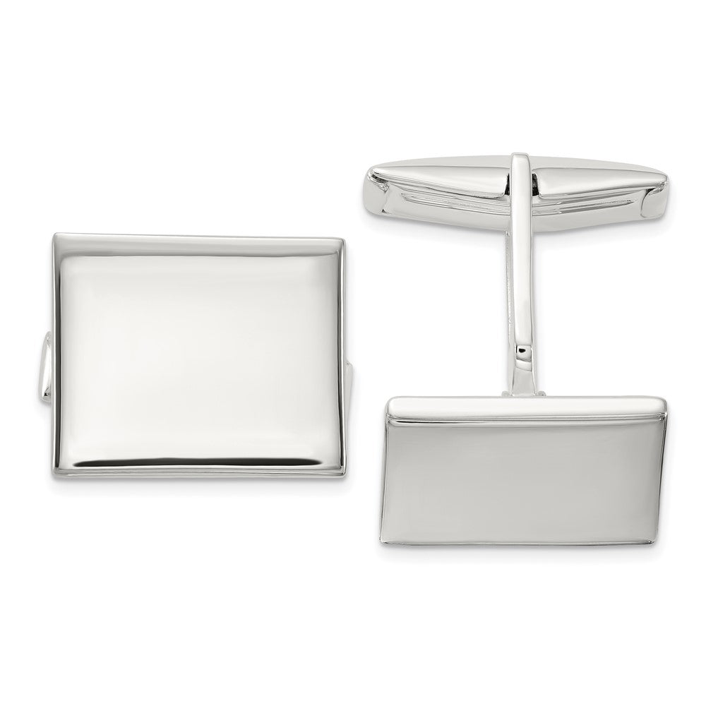 Sterling Silver Polished Rectangle Cuff Links - Product Photo