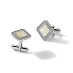 Sterling Silver Rhodium-plated CZ and Mother of Pearl Square Cuff Links - Product Photo